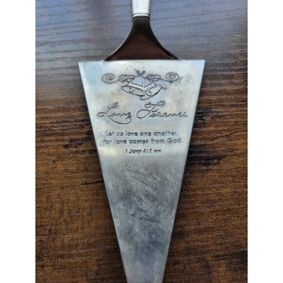 Vintage Stainless Steel Wedding Cake Server - "Love Forever" - I John 4:7 - Picture 2 of 7